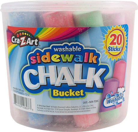 Cra-Z-Art Washable Sidewalk Jumbo Chalk in Storage Bucket with Lid and Handle, 12.63", 20 Assorted Colors Cra-Z-Art