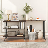 Giantex 360° Free Rotating Sofa Side Table, Mobile L-Shaped Laptop Desk with Sturdy Metal Frame, 6 Universal Casters, Movable Couch Snack Table with 2-Tier Storage Shelf for Home (Walnut) Giantex