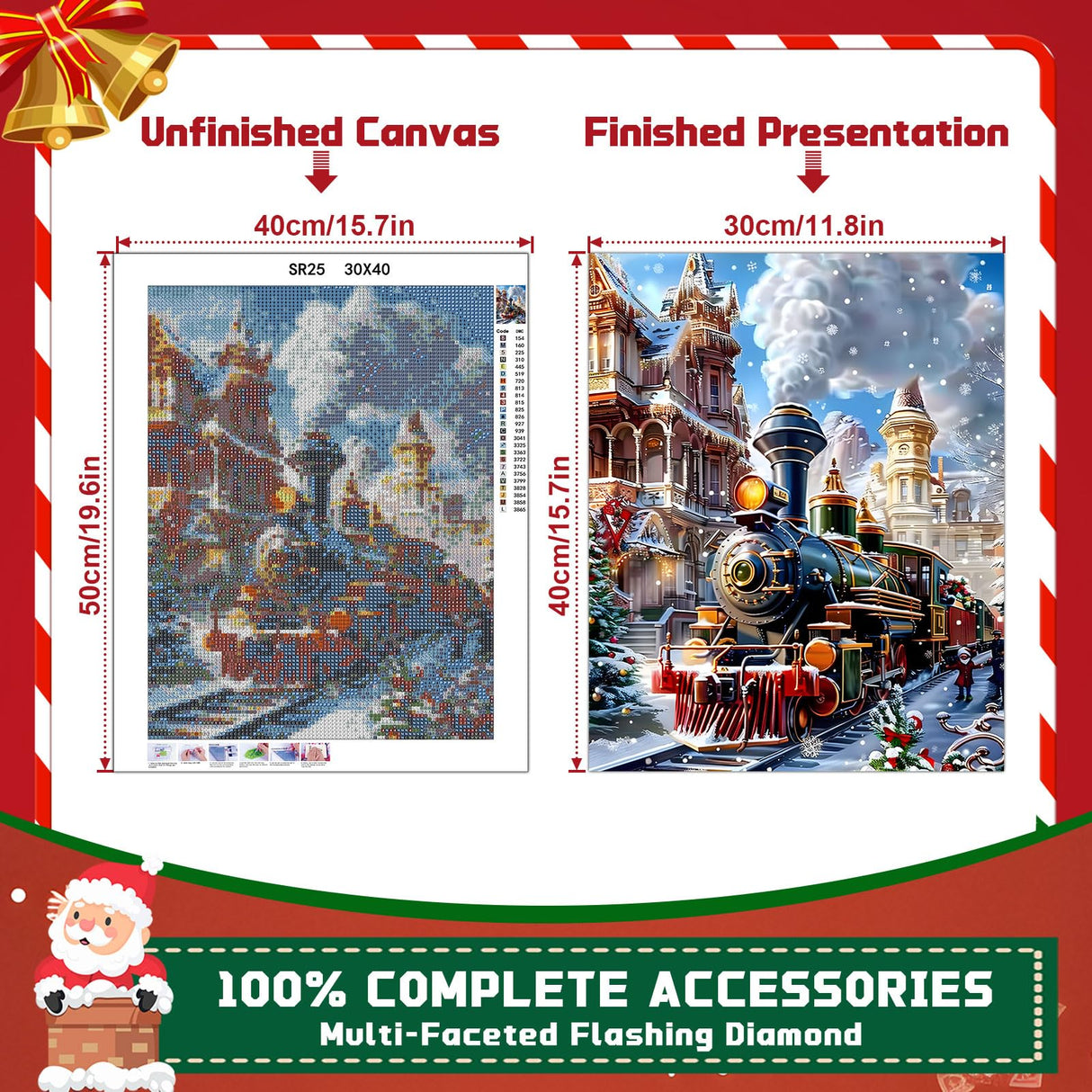 EMIEAUFG Christmas Diamond Art Kits for Adults, Christmas Train Diamond Paiting Kit for Beginners, 5D DIY Round Full Drill Craft Diamond Dot Gem Art, Home Wall Decor 12" x 16" EMIEAUFG