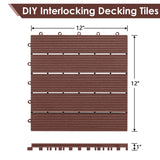 PrimeZone 162 PCS Plastic Interlocking Patio Deck Tiles - 12" x 12" Waterproof Indoor Outdoor Flooring, Patio Floor Decking for Balcony, Backyard, Garden & Poolside, All Weather Use, Dark Brown PrimeZone