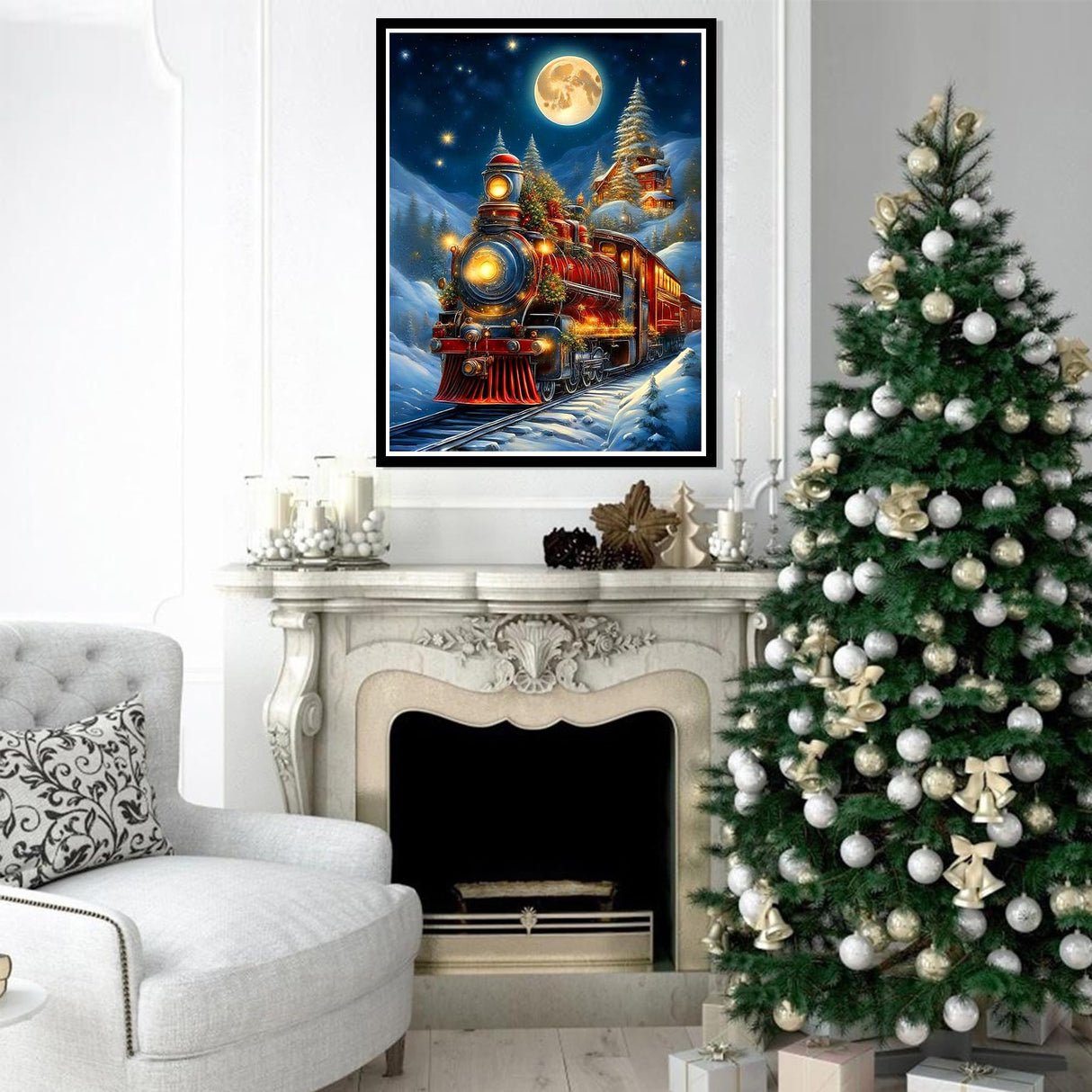 Christmas Diamond Painting Kits for Adults - Christmas Train Diamond Art for Adults Beginner DIY 5D Full Round Drill Gem Art Paint with Home Wall Decor (12x16in) Benjenes