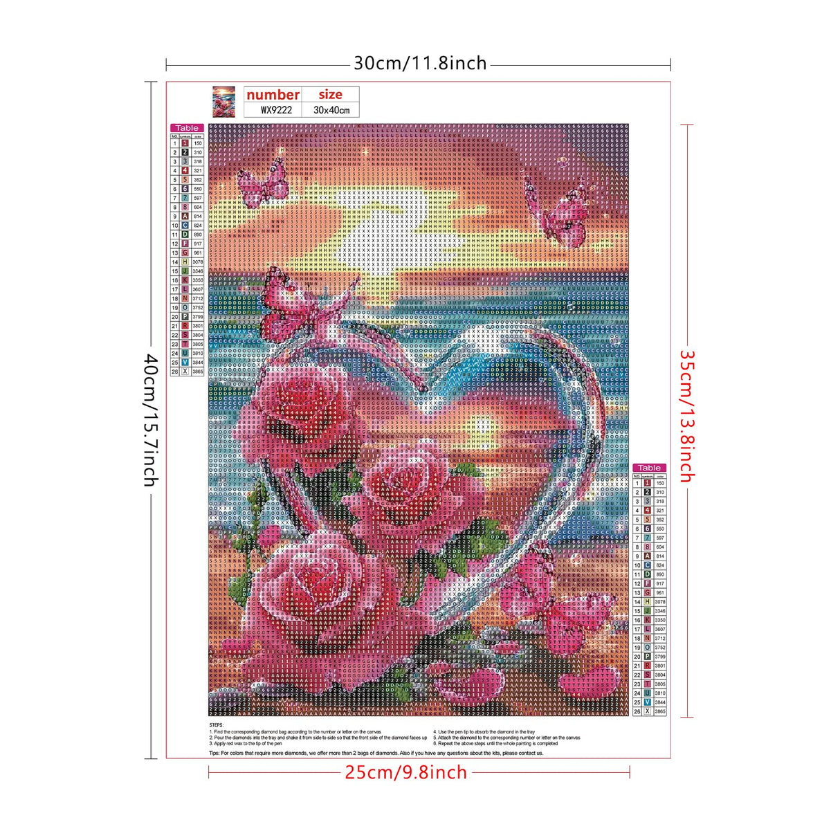 Lxmsja Crystal Heart Diamond Art Kits for Adults, Pink Roses DIY Full Drill Diamond Painting Kits for Beginners, 5D Gem Art Crafts for Adults, Home Wall Decor 12x16 inch Lxmsja