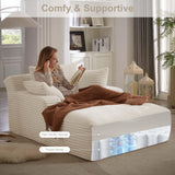 GNIXUU Oversized Chaise Lounge Chair Indoor, Comfy Fluffy Lounge Sofa Upholstered Sleeper Sofa Couch with Throw Pillows and Armrests, Corduroy Plush Cloud Chair for Living Room, Beige GNIXUU