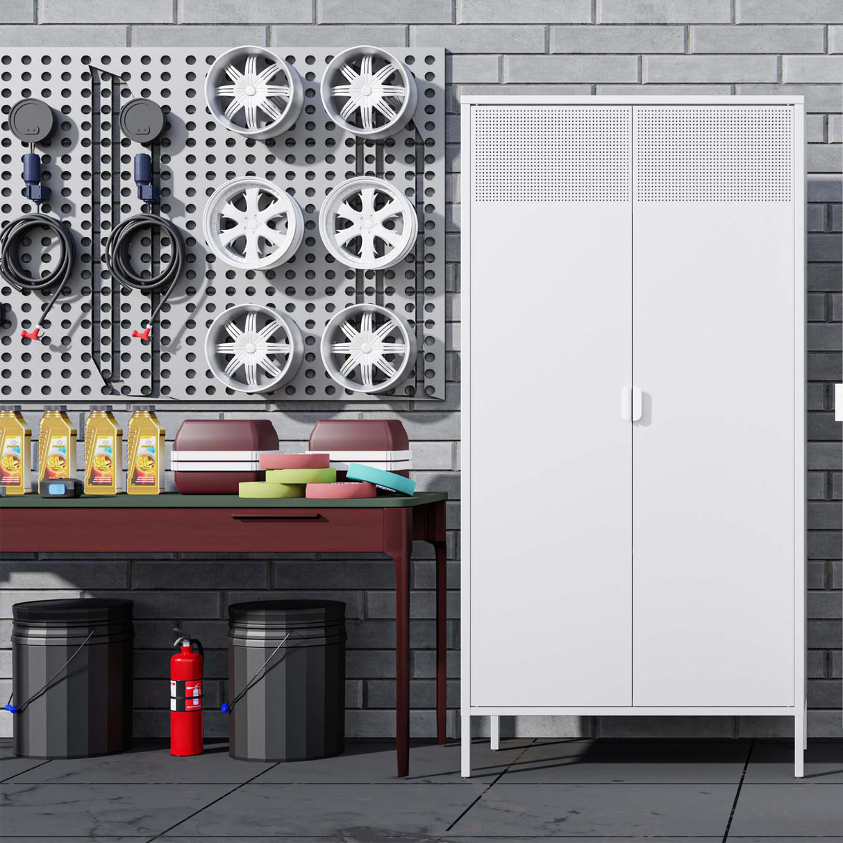 Washsemba Metal Storage Cabinets Locker with Hanging Rod and Adjustable Shelves, 71'' Clothing Steel Storage Wardrobe for Home & Office, School, Employee,Gym(White) Washsemba