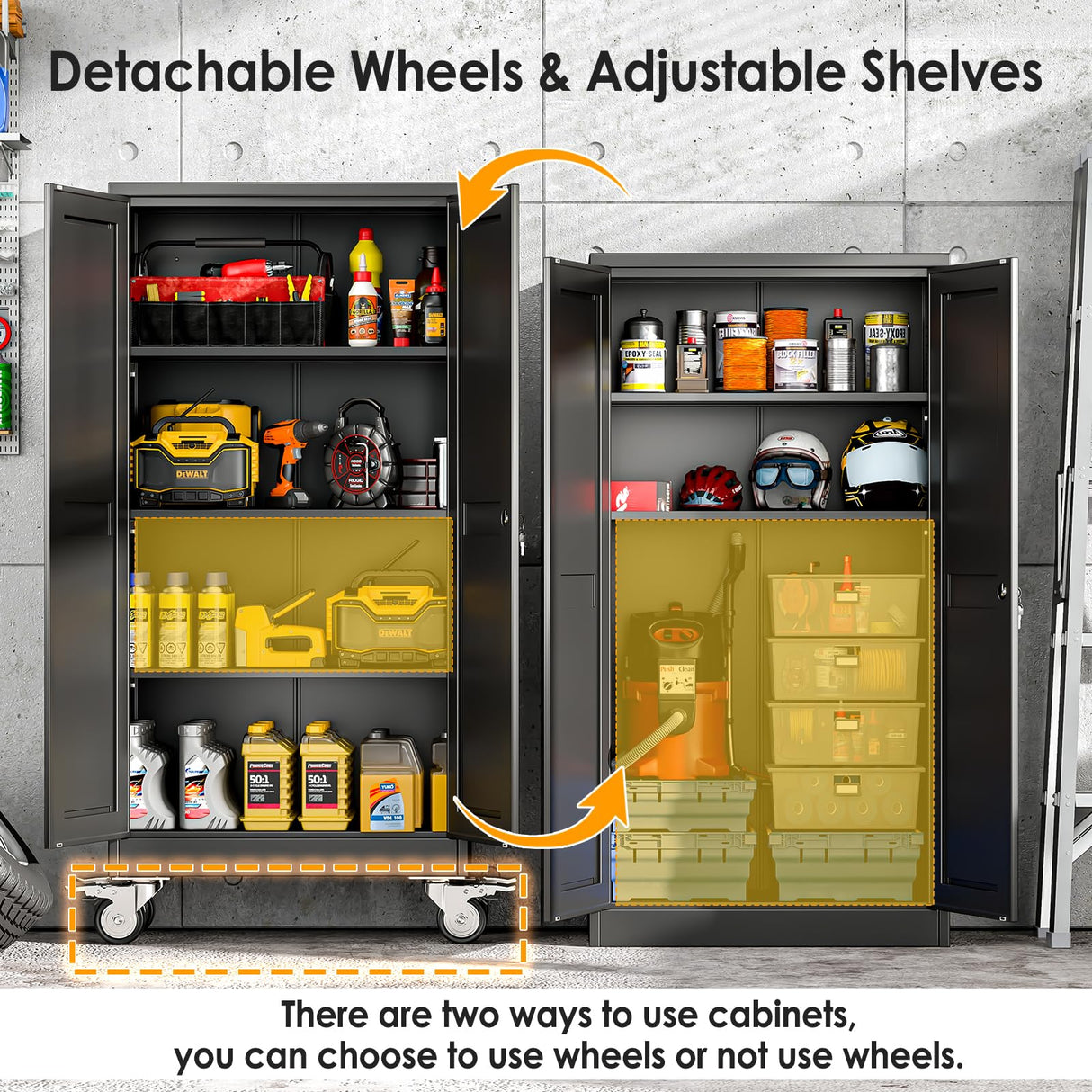 PAOFIN 61''H Metal Garage Storage Cabinet with Wheels,Steel File Cabinets with 2 Doors and 3 Adjustable Shelves for Home Office, Warehouse, Required Assembly,Black PAOFIN