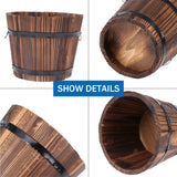 3 Pcs Rustic Wooden Barrels Planters Whiskey Barrels Bucket with Handle Flower Planter Plant Pots Boxes Container Water Wishing Well Pail Garden Backyard Primitive Planter Outdoor Indoor Home Decor WWahuayuan
