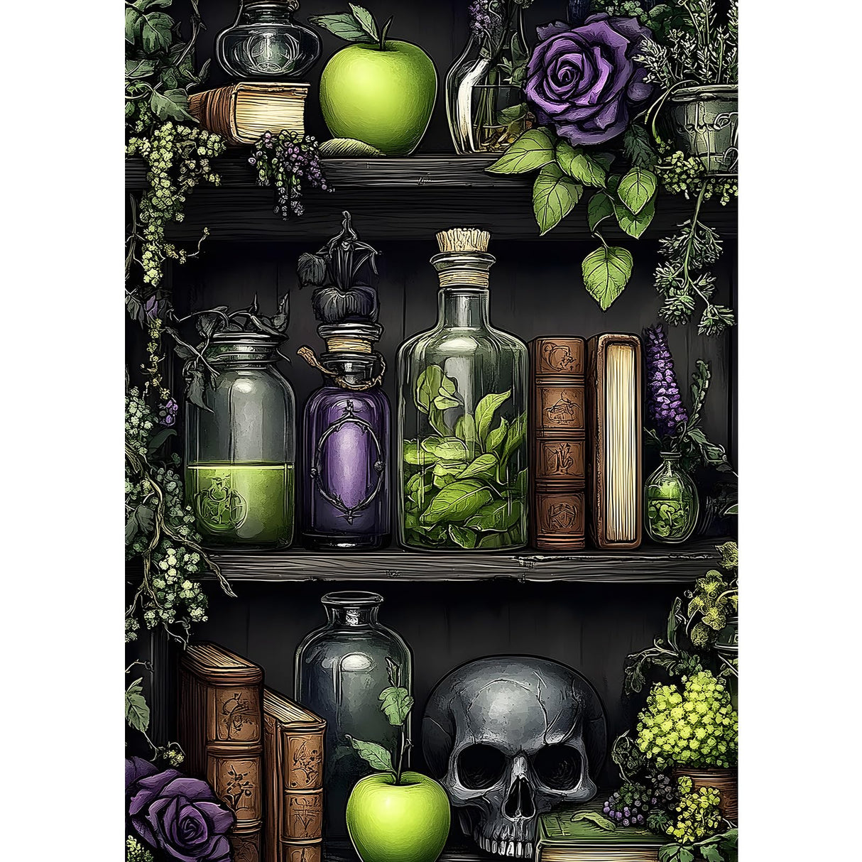 MXJSUA Halloween Magic Potions DIY Diamond Painting Kits for Adults, Diamond Gem Art Painting for Beginners, Skull Diamond Picture with Full Round Drill Dots Craft Set Gift, 12x16 Inch MXJSUA