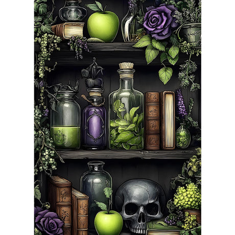 MXJSUA Halloween Magic Potions DIY Diamond Painting Kits for Adults, Diamond Gem Art Painting for Beginners, Skull Diamond Picture with Full Round Drill Dots Craft Set Gift, 12x16 Inch MXJSUA