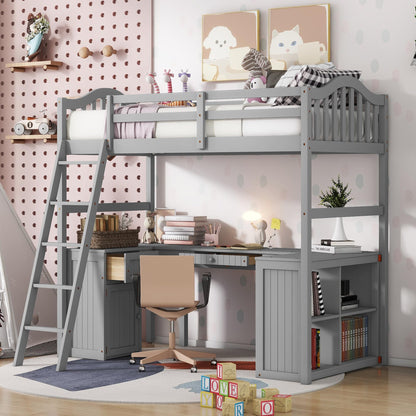 Harper & Bright Designs Grey Twin Size Loft Bed with Integrated Desk, Drawers, and Storage Solutions for Kids and Teens