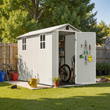 Patiowell 4 x 8 FT Plastic Outdoor Storage Shed with Floor, Resin Outside Tool Shed with Two Windows and Lockable Door for Garden, Backyard, Tool Storage Use, Easy to Install, Light Grey(Fit-it Shed) Patiowell