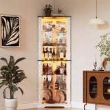 PAKASEPT 71'' Farmhouse Corner Display Curio Cabinet with LED Lights&Tempered Glass Doors,Display Case with Light Strip,Shelves,Floor Standing Liquor Wine Cabinet Storage Rack for Bar,White PAKASEPT