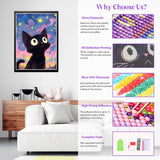 HEIBAGO Starry Night Cat Diamond Art Kits for Adults Beginners, 5D Diamond Painting Animal Kits, DIY Full Round Drill Diamond Dots Paintings Picture Gem Art Craft for Home Wall Decor 12x16 Inch HEIBAGO