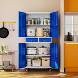 METAN 71" H 2 Drawer Metal Storage Cabinet with Locking Doors,Steel Rolling Tool Storage Cabinet with 2 Adjustable Shelves for Garage,Home, Office, Kitchen Assembly Required (Grey Blue) METAN