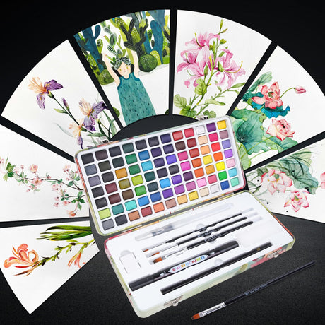TBC The Best Crafts 84 Colors Watercolor Paint Set For Kids, Students and Artists, Amateur,Beginner.Set includes Coloring Sheets, Black Dual Tip Acrylic Paint Markers, Storage Bag TBC The Best Crafts