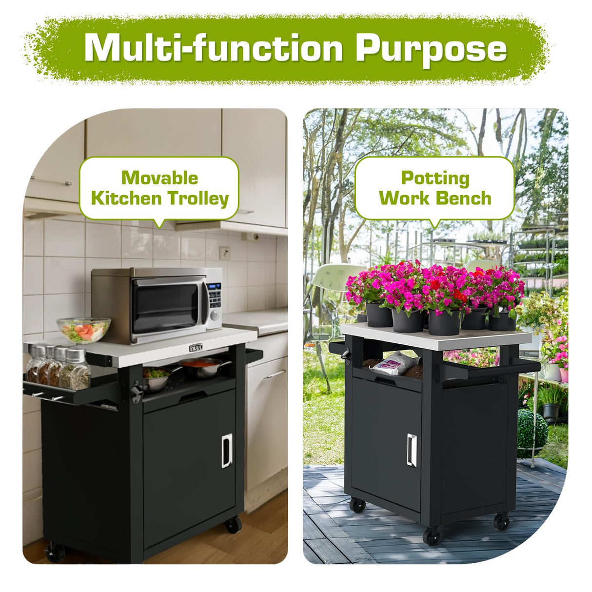 NUUK Grill Carts Outdoor with Enclosed Cabinet and Storage Drawer, Portable Patio Bar Cart with Wheels Stainless Steel Kitchen Storage Island 20" x 30" Rolling Prep Station for BBQ, Deck, Backyard NUUK