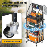 JIRTEMOT Fishing Rod Holder Organizer with Fabric Drawer & Pegboard, Space-Saving Garage Storage for 12 Rods, Reels, Tackle Boxes, Portable Fishing Gear Cart for Easy Access & Mobility JIRTEMOT