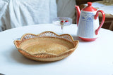 Rattan Fruit Basket for Serving Woven Bread Tray for Cake Kitchen Counter Table Natural (11.8inch D x 3.5inch H) DOKOT