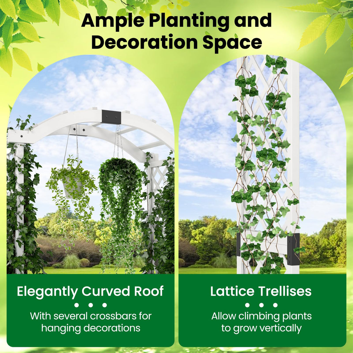 Happygrill Garden Arbor with Planter Boxes, Outdoor Wedding Arch with Trellis for Climbing Plants Vine Vegetables Herbs, Wooden Arbor Archway for Ceremony, Party (White) HAPPYGRILL