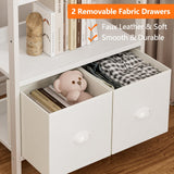 Furologee White 6 Tier Bookshelf with Drawers, Tall 71" Bookcase with Shelves, Modern Wood and Metal Bookshelves Storage Organizer, Display Free Standing Shelf Unit for Bedroom, Living Room, Office Furologee