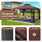 GARTOO 11'x13' Outdoor Patio Gazebo - Porch Gazebo with Polyester Roof & Breathable Netting, Best for Garden, Lawn, Backyard Deck (Chocolate) GARTOO