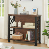 HOMBAZAAR Book Shelf,3 Tier Small Bookshelf with Metal Frame and Backboard,Rustic Brown Deep Bookcase with Engineered Wood Shelves,Short Shelf Bookcase for Living Room,Bedroom and Office HOMBAZAAR