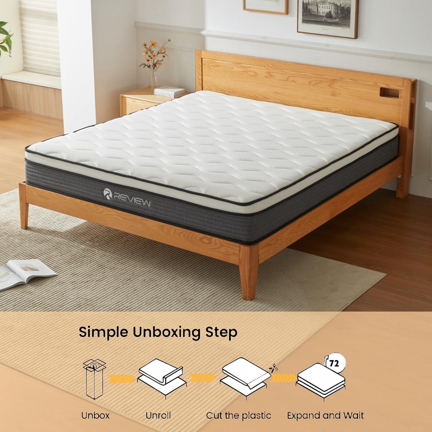 Review King Mattress, 10 Inch King Size Mattress in a Box,Memory Foam Hybrid Mattress,with Individual Pocket Spring for Motion Isolation & Silent Sleep, Pressure Relief,Plush Firmness.