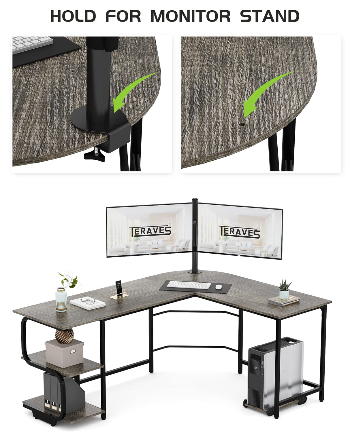 Teraves Reversible L Shaped Desk with Large Surface, 69 Inch Sturdy Corner Desk with Storage Shelves, Premium Office Computer Desk Workstation for Home Office Gaming Teraves