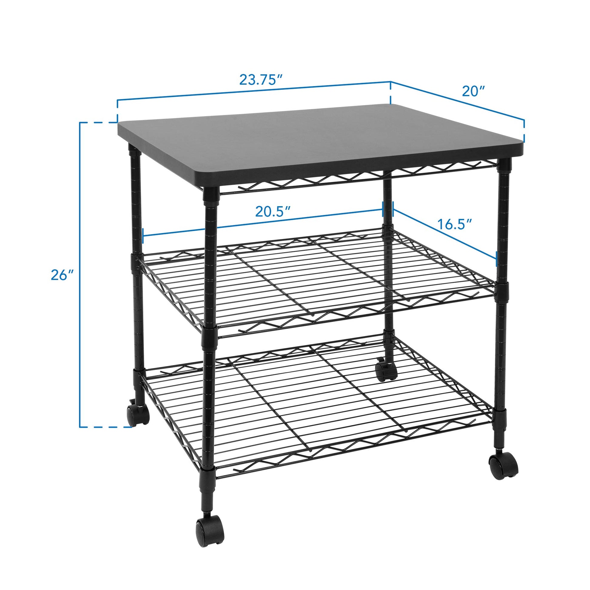 Mount-It! Printer Stand With Wheels | 3-Tier Large Printer Cart With Storage Shelves For 3D & Laser Printer, Scanner, Heat Press | Rolling Metal Utility Table For Home and Office Use, 200 Lbs - WoodArtSupply