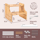 NIFTAKE Kids Step Stool, 250lb Capacity - Sturdy, Safe and Durable, Toddler Step Stool for Toddlers, Bamboo Toddler Stool, Potty Training, Kitchen Wooden Stepping Stool with Auto Light (Natural) NIFTAKE