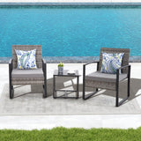 HYDRAGARDEN 3PCS Patio Furniture Set, Outdoor Wicker Bistro Conversation Set with Padded Cushions & Glass Table, Garden Rattan Chair Set for Porch Balcony Backyard (Plus Grey Wicker & Grey Cushions) EARLGROVE