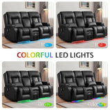 Houjud Power Loveseat Recliner Sofa with Console, RV Flip Middle Backrest Design 3 Seat Reclining Sofa Couch with Vibrating Massage and Heat, LED Light, USB, Bluetooth Speakers, Outlets, Black Houjud