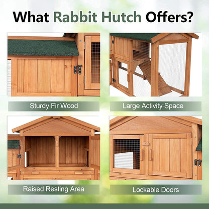 Rabbit Hutch Outdoor, 74" Large Bunny Cage with Waterproof Roof, Removable Pull Out Tray, 2 Runs, 2-tier Wooden Rabbit House for Small Animals, Rabbit Enclosure Suits for Guinea Pigs, Hamster - WoodArtSupply