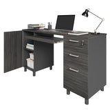 Modern Design Venice Office Computer Desk with 3 Locking Drawers and Storage Cabinet, 53 Inch Home and Office Executive Grey and Black Desk with Keyboard Tray by Crafts and Comfort Modern Design By Crafts & comfort