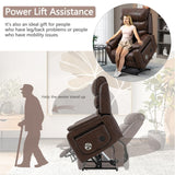 JIKFRIMA Power Lift Recliner Chair for Adults Elderly Lay Flat Leather Recliners with Massage Heating, Extended Footrest, Wireless Charging Device, USB Ports, Cup Holder, Lumbar Pillow, Up to 400LBS JIKFRIMA