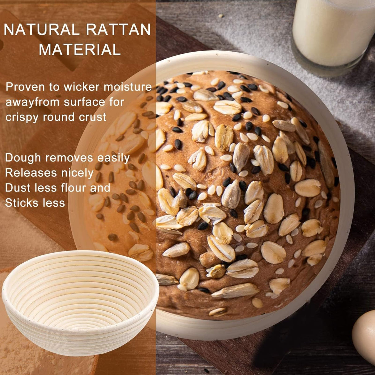 Dimpola Banneton Bread Proofing Basket, Banneton Basket Set of 2, 9 inch Sourdough Proofing Basket Round Proofing Bowls Handmade Rattan Baskets and Liners, Artisan Sourdough Bread Making Kit Dimpola