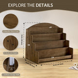 PUERSI Greeting Card Display Stand Holder - 4-Tier Wooden Organizer Rack for Retail Stores, Postcards, Stickers & Stationery Vendors Brown PUERSI