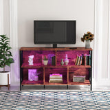 Horizontal Bookshelf,Industrial Modern 5 Cube Low Wide Cubby Bookcase with led Light,Long Wood and Metal Storage Organizer Open Shelf, Book Shelf Bedroom Storage for Home Office Living Room(Brown) Adompacat