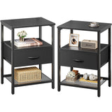 Huuger Nightstand Set of 2, Night Stand with Fabric Drawer, Mesh Shelf, Side Table with Storage, Fabric Drawer Dresser, Open Shelf, Metal Frame, Bedroom, Black Huuger