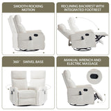 PELUMY Recliner Chair Swivel Rocking with Heat Massage - 360° Manual Recliner, 8-Point Vibrating & Lumbar Heat, Easy Assembly Chair for Living Room (Chenille, Beige) PELUMY