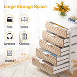 Tribesigns 5-Drawer File Cabinet, Wood Mobile Storage Drawer Unit, Industrial Office Cabinet with Drawers & Wheels, Rolling Printer Stand for Home Office (White & Beige) Tribesigns