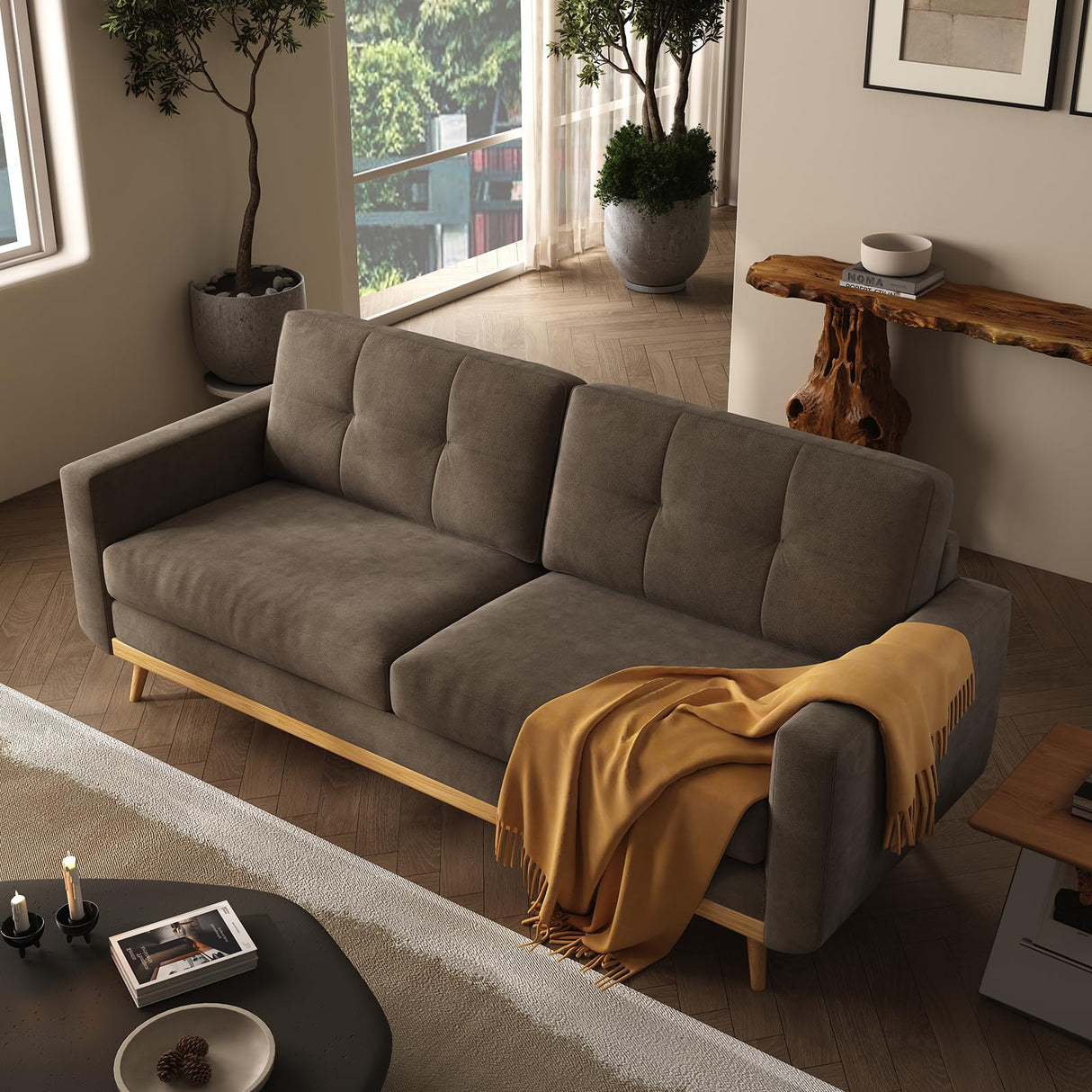 67.7” Loveseat Sofa, Mid Century Modern Decor Love Seat Couches for Living Room, Button Tufted Upholstered Small Couch for Bedroom, Solid and Easy to Install Love Seats Furniture (Brown, 67.7inch) Generic