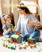 SainSmart Jr. Wooden Log Cabin Set Farm Building House Toy for Toddlers, 122 PCS Classic STEM Construction Kit with Colorful Wood Logs Blocks for 3+ Years Old SainSmart Jr.
