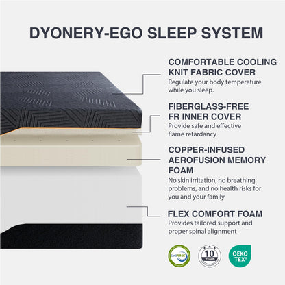 Dyonery King 14 Inch Memory Foam Mattress in a Box, Cooling Knit Fabric Cover, Copper-Gel Memory Foam, Made in USA, CertiPUR-US Certified, Firm Fiberglass Free Mattress, 76”x80”, Black