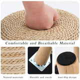 Cpintltr Round Seagrass Ottoman Footstool Handwoven Water Hyacinth Pouf with Solid Wood Legs Shoe Changing Stool Sturdy & Stylish Footrest for Living Room Balcony or Garden Beige Cpintltr