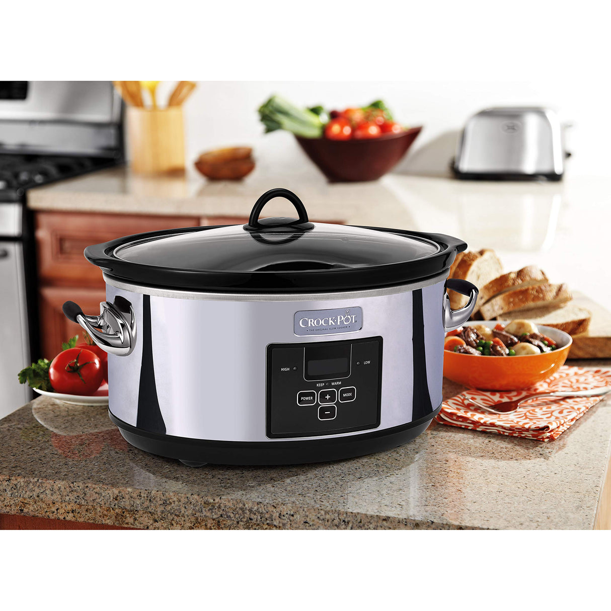 Crock-Pot 7 Quart Programmable Slow Cooker with Digital Timer, Food Warmer, Polished Platinum, Perfect for Everyday Meals and Entertaining Crock-Pot