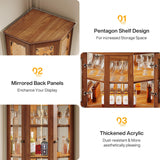 Tribesigns 70.87-Inch Corner Bar Cabinet, Tall Modern Corner Wine Cabinet with Doors & LED Lights, 5-Tier Home Bar Liquor Cabinet for Dining Room, Living Room, Kitchen, Rusitc Brown Tribesigns