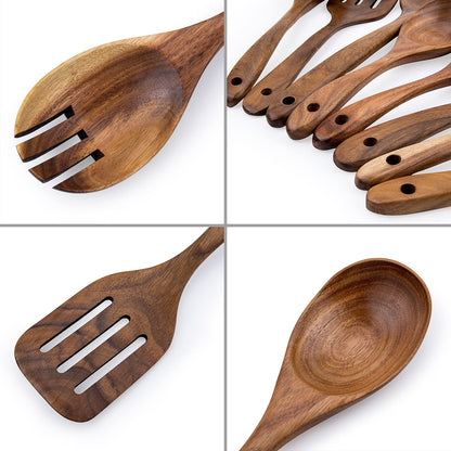 WOODME Kitchen Utensils Set 8 Piece Teak Wooden Cooking Utensil Set Non-Stick Pan Wood Spoons and Spatula Cookware for Home Everyday Use &Kitchen Tools - WoodArtSupply