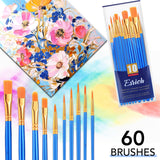 ESRICH Acrylic Brush Set, 6Packs/ 60Pcs Nylon Hair Miniature Paint Brushes, for Acrylic Painting, Face, Body and Watercolor Painting Artist Professional Painting Brushes Set, Blue ESRICH
