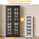 Tribesigns 71-Inch Tall Shoe Cabinet with Doors, 8-Tier Shoe Storage Cabinet with Adjustable Shelves, Modern Shoe Organizer Shoe Rack Cabinet for Entryway, Hallway, Closet, Living Room, Black and Gold Tribesigns