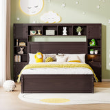 Queen Storage Platform Bed with Bookcase Headboard and Drawers in Espresso Harper & Bright Designs